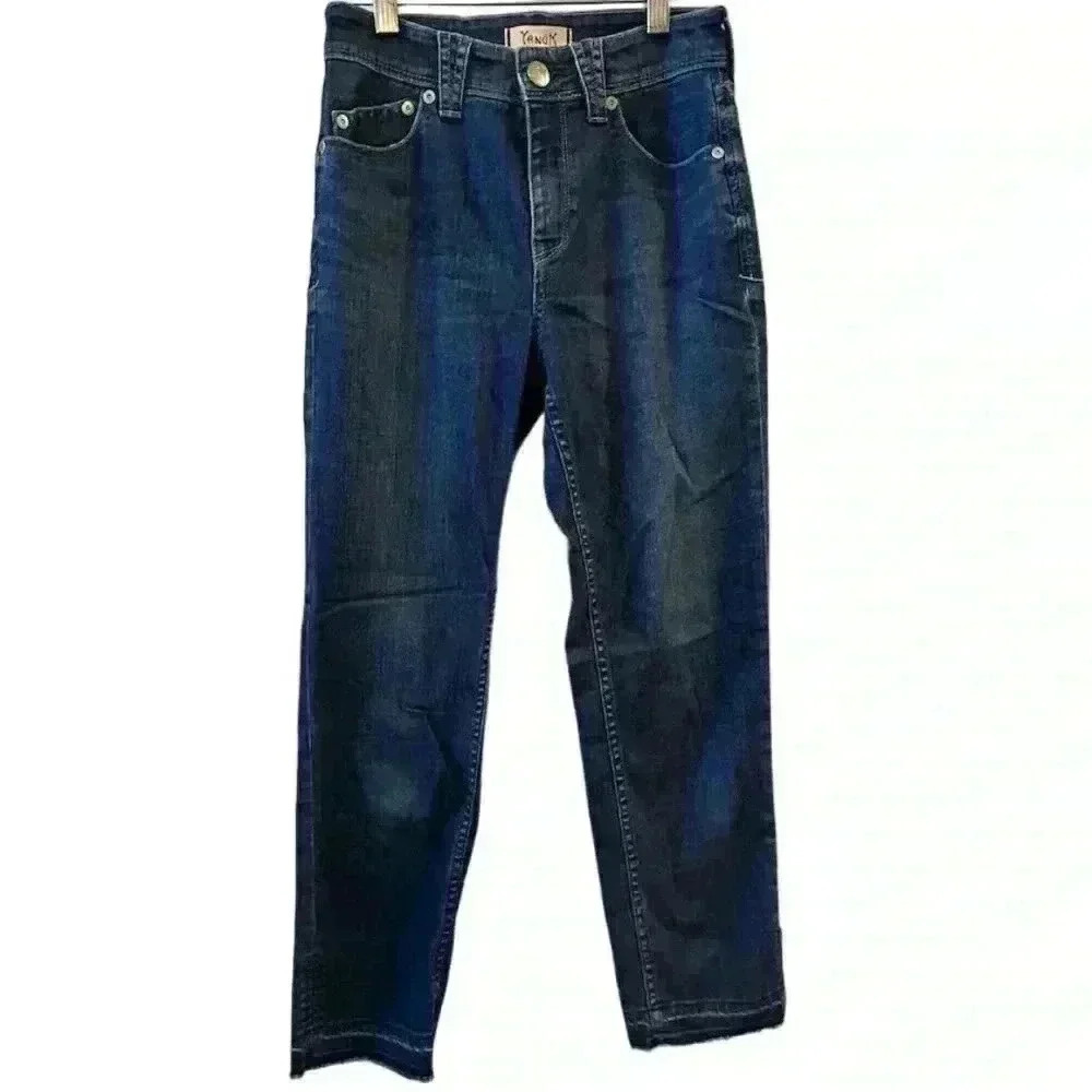 Yanuk Women's Vintage Annette Straight Jeans Size 24 waist Blue Frayed Hem